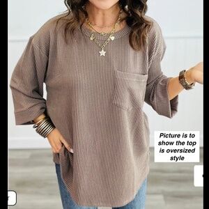 Andree by Unit ribbed 3/4 sleeve oversized grey top 1X